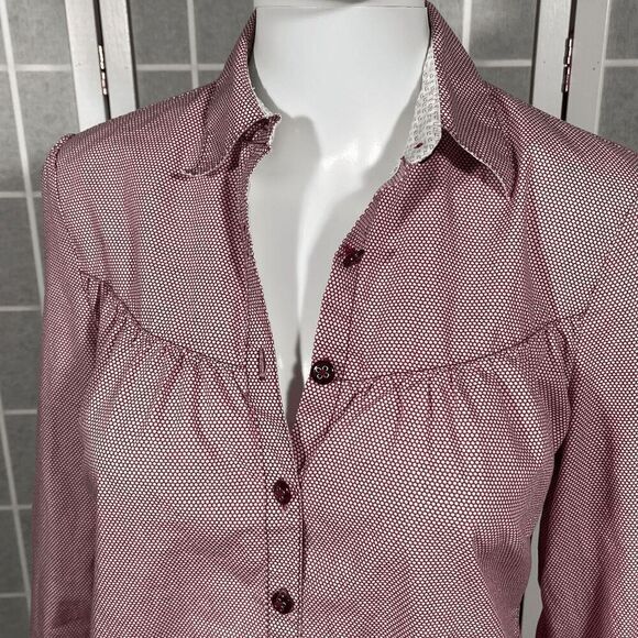 Trovata Burgundy Cinched Waist Mini Dress Button Front Long Sleeve Boho Size M - Picture 2 of 11